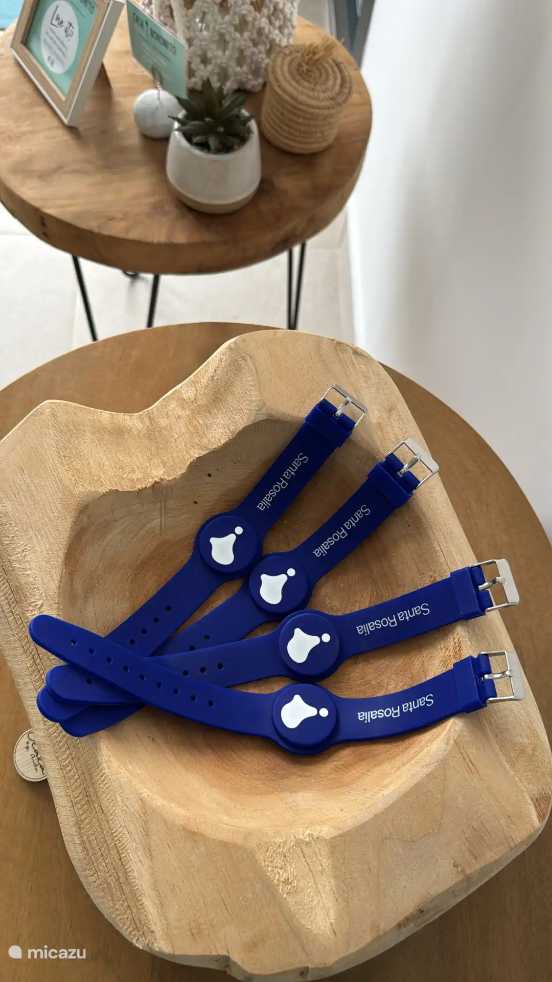 Con estas pulseras de acceso, los huéspedes de Casa Bohonito tienen acceso gratuito al lago, al gimnasio y a otras actividades