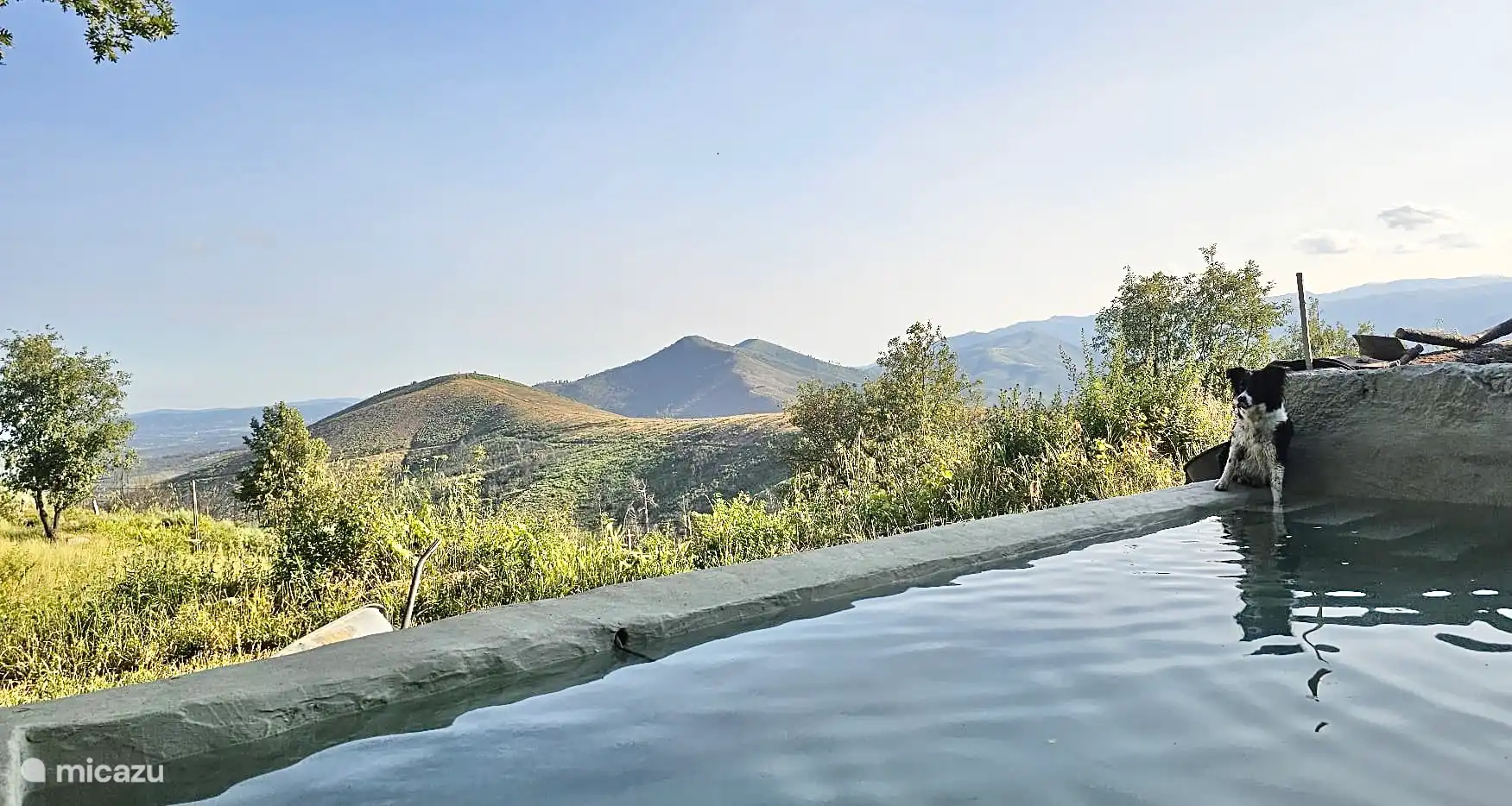 Blick auf den Pool und die Berge