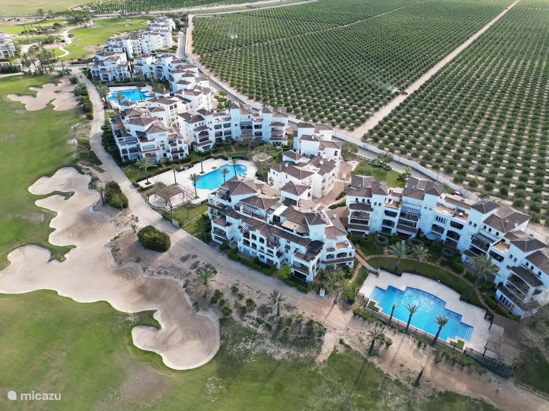 En bas à droite se trouve l’appartement avec la piscine