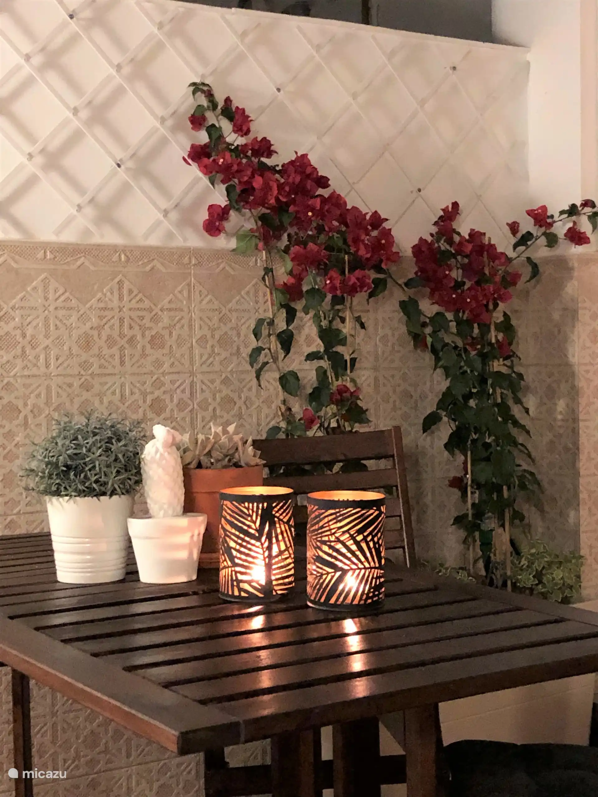 Auch am Abend können Sie unsere Terrasse genießen. Sowohl mit stimmungsvoller Beleuchtung als auch mit einer etwas helleren Lampe für ein Spiel oder eine Lektüre. 