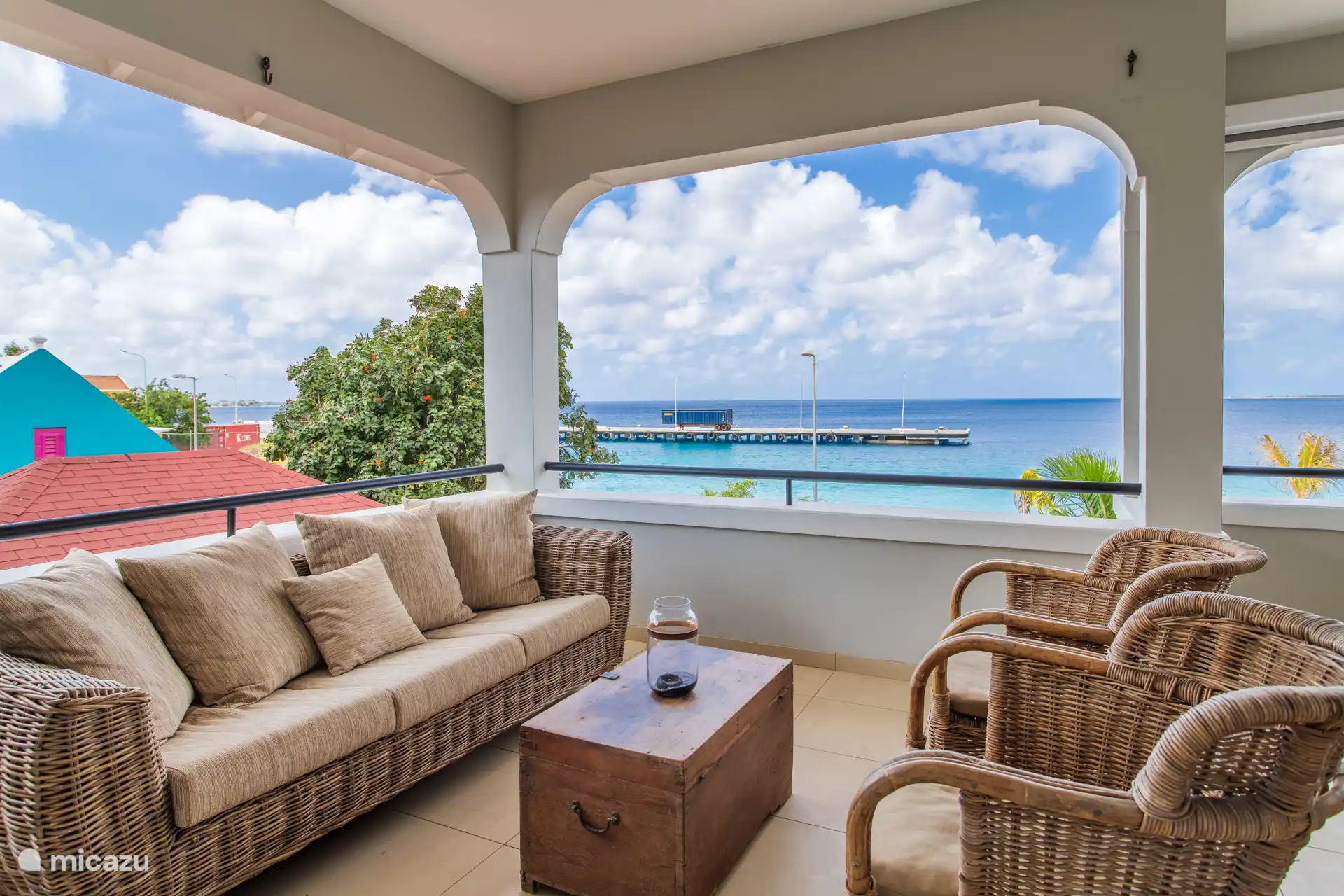 Lounge area on the oceanfront balcony