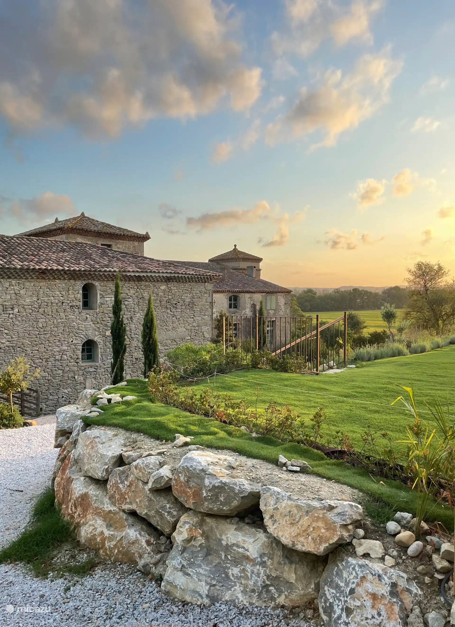 The north side of le Puget with a view of the Pyrenees.
Our domain is behind and below the tower in this photo.