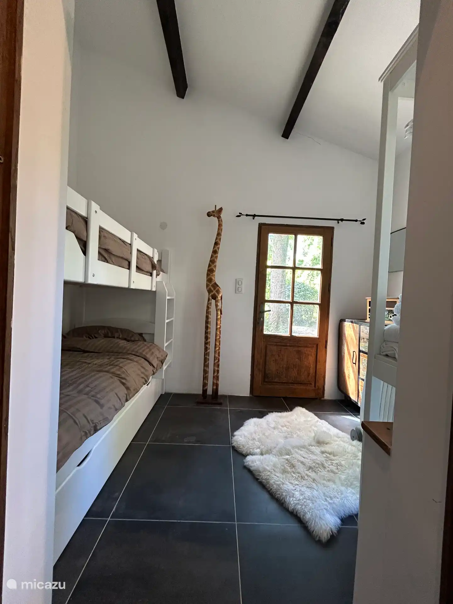 Bedroom with bunk beds and third trundle bed if required.