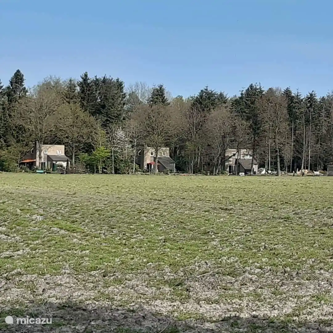 An der Außenseite des Parks kann man sehen, dass die Häuser weit voneinander entfernt sind. Es gibt einen schönen Spazierweg entlang des Parks und der Wiesen und durch den Wald.
