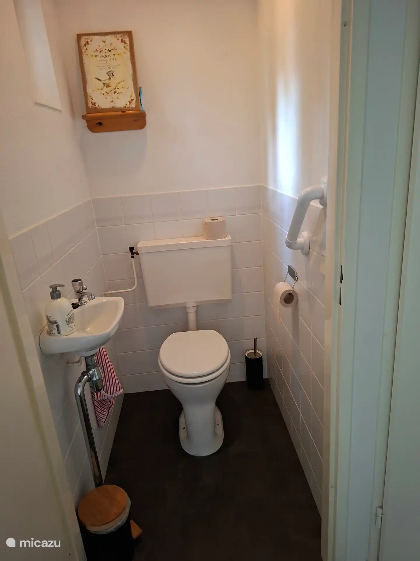 Das separate WC mit Griff und Handseife 