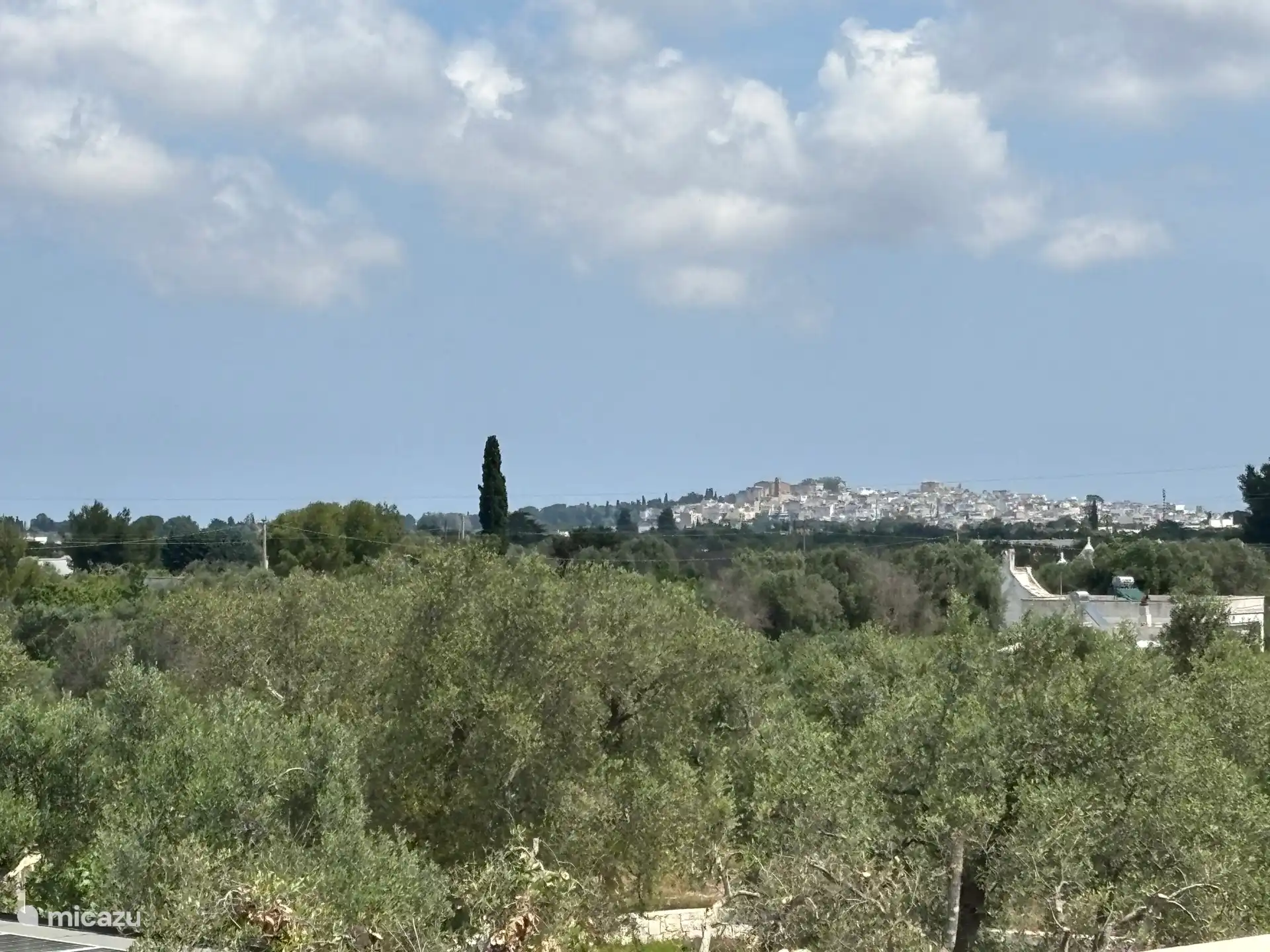 Vom Dach aus ein Panoramablick auf die Umgebung von Ostuni mit seinen Trulli und Olivenhainen