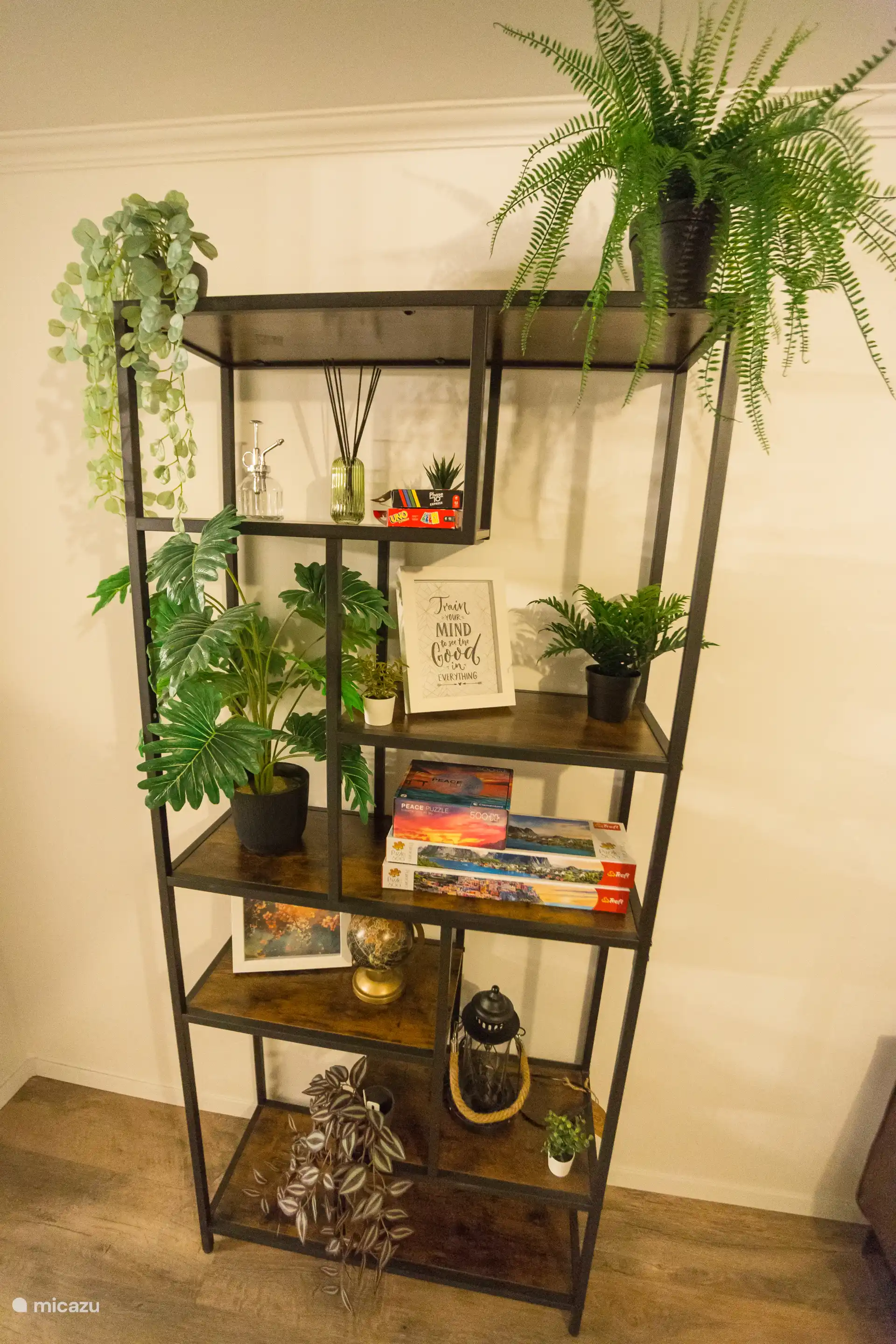 Un placard plein de verdure, de jeux et de détails. Que vous soyez d’humeur pour une partie de UNO, un puzzle ou que vous souhaitiez simplement regarder quelque chose de beau, ce coin vous apporte une paix instantanée.