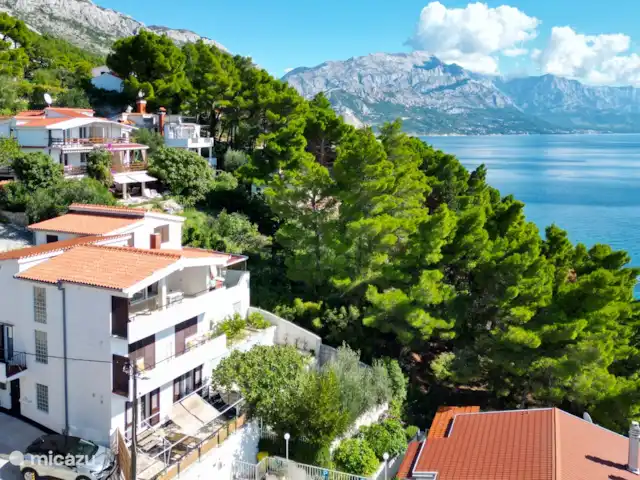 Location de Vacances Croatie, Dalmatie, Mimice, appartement -  Directement sur la mer ❯ coucher de soleil La maison est située au-dessus de la pente raide, directement au bord de la mer. Profitez d’une belle vue sur la mer et l’île de Brac.