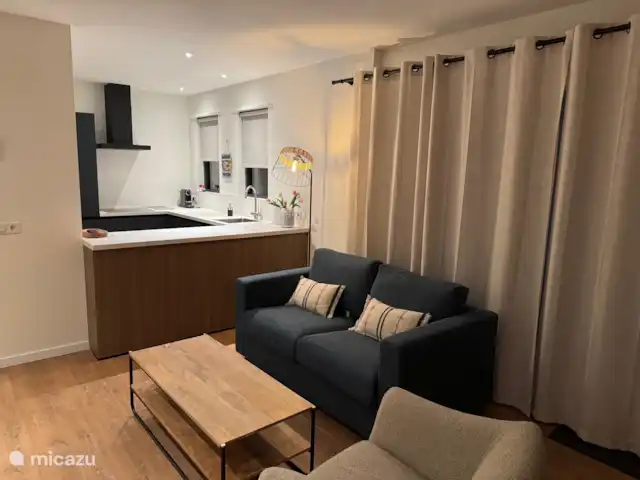 Uitwijck | Pays-Bas, Zélande, Dishoek - maison de vacances Coin salon près de la cuisine avec canapé et fauteuil