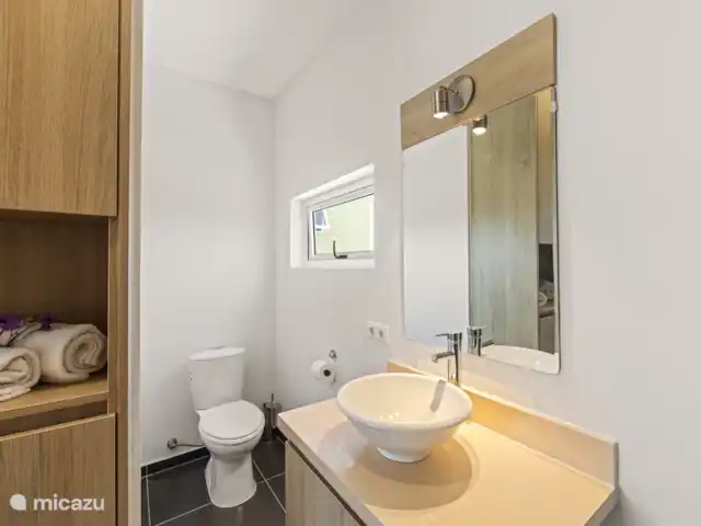 Punta Azul Ocean Resort 6A | Curaçao, Banda Abou (ouest), Westpunt - maison de vacances Salle de bain avec douche, toilettes et lavabo - tout ce dont vous avez besoin à portée de main.