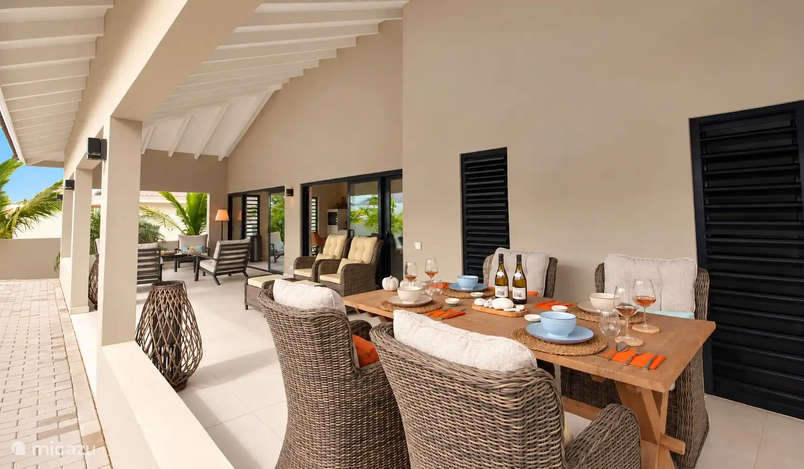 Spacious porch with cozy dining area