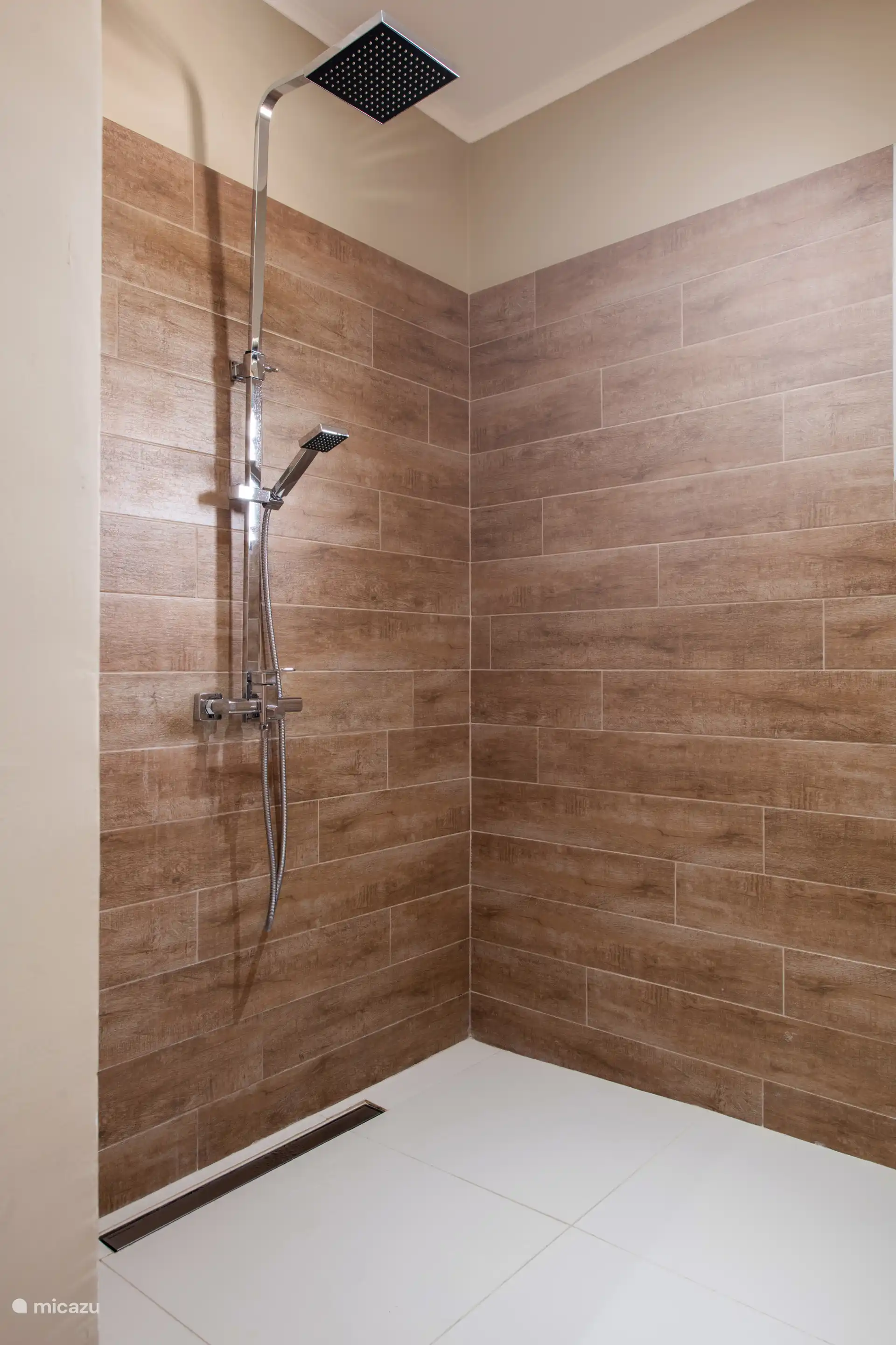 Very spacious shower with rain shower and hand shower