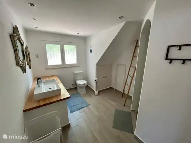 “Connosco Resort” 3-ka. Ricardo huren in Portugal, Algarve, São Bartolomeu De Messines - appartement Badkamer 1 met wastafel, toilet en comfortabele douche (en met droogrek en wasknijpers)