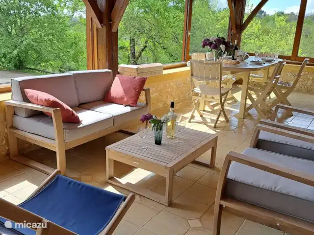 Séjour paisible à la campagne | France, Dordogne, Monpazier - maison de vacances Veranda avec vue sur la nature