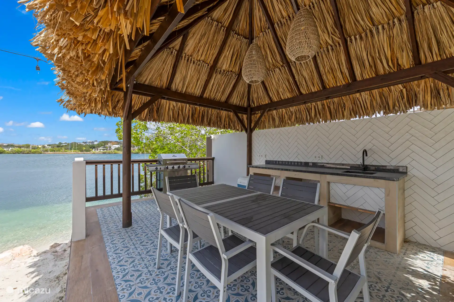 Gezamenlijke BBQ-ruimte met gasbarbecue en eettafel voor gezellige avondmaaltijden met mede-gasten