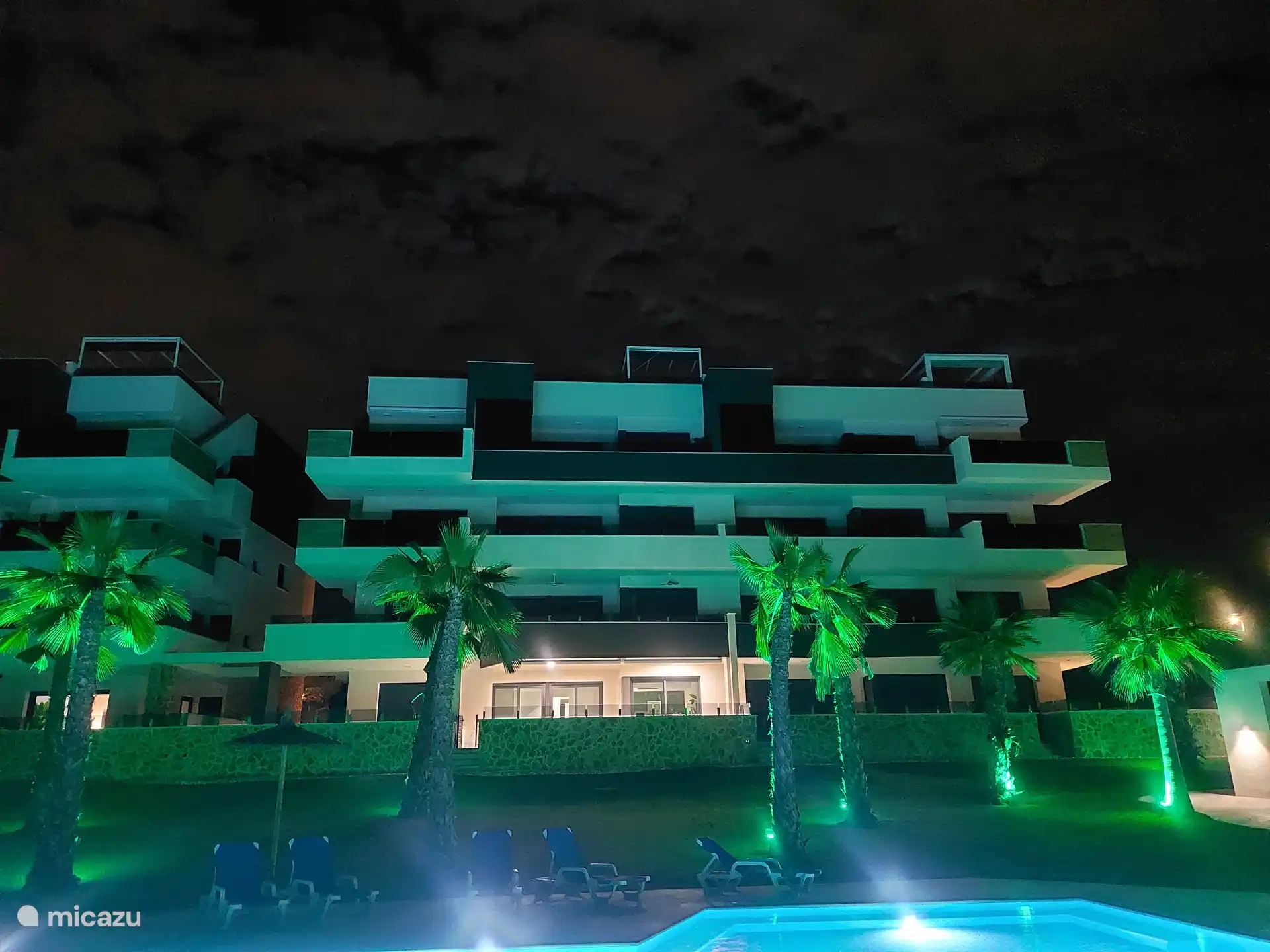 Die stimmungsvoll beleuchteten Palmen am Abend sorgen für eine magische Urlaubsatmosphäre zum Träumen.