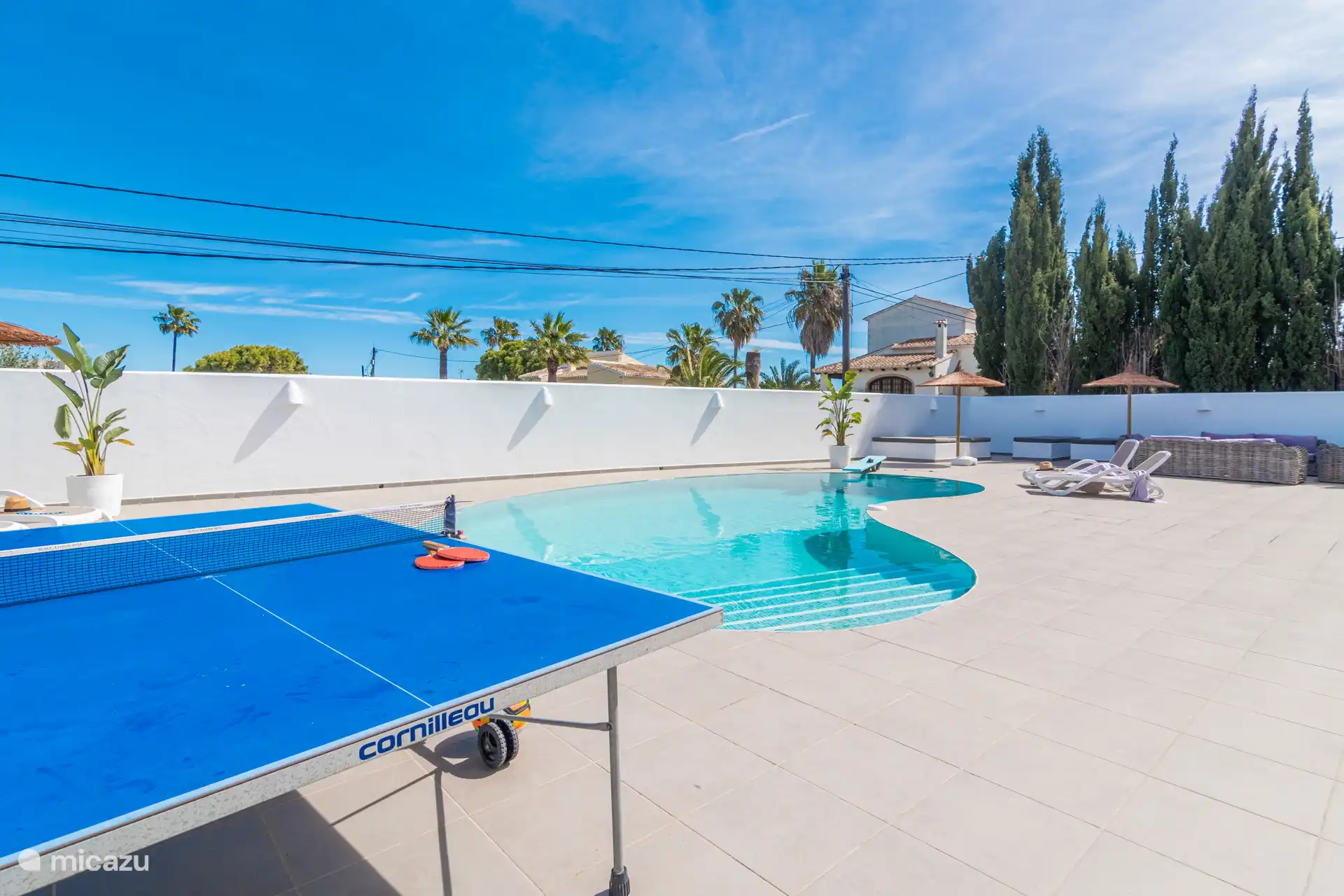 Tennis de table au bord de la piscine