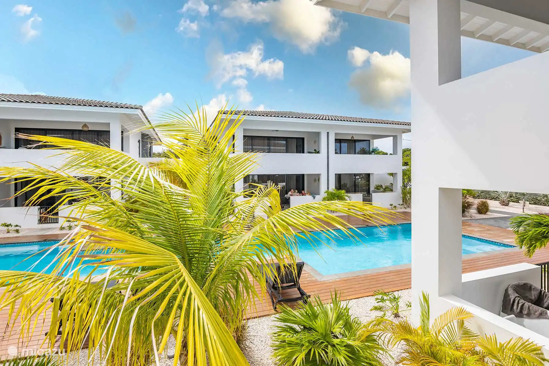 Vista al jardín y a la piscina