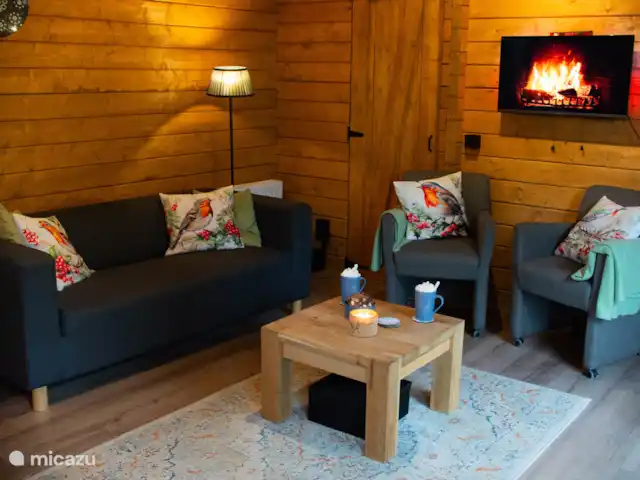 Chalet Birdsong | Pays-Bas, Gueldre, Wells - chalet Salon dans une ambiance hivernale.