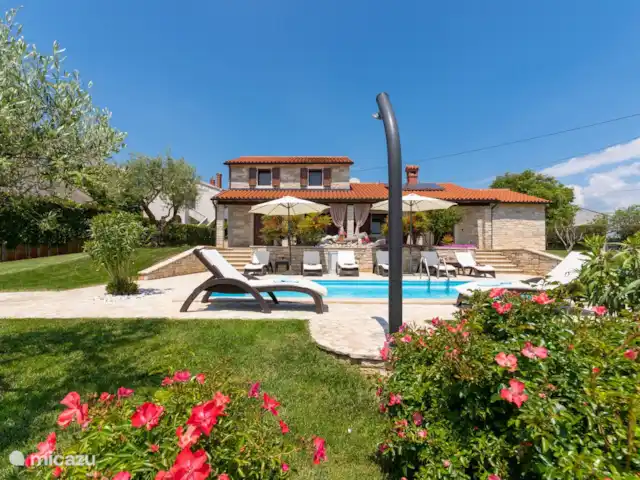Villa Babici en Croacia, Istria, Kastelir-Labinci - villa Jardín y piscina