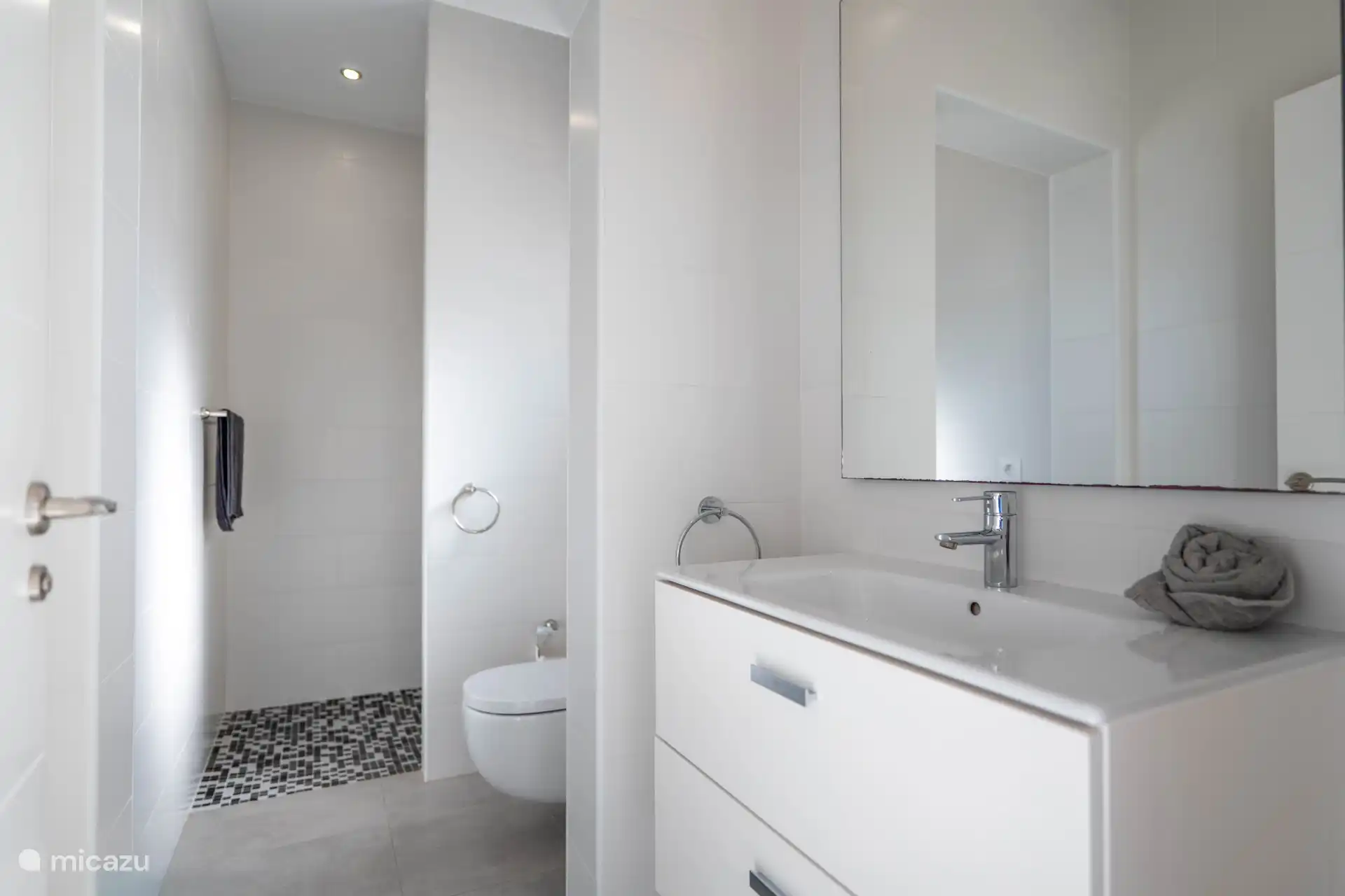 This bedroom has an ensuite bathroom with shower, toilet and sink.