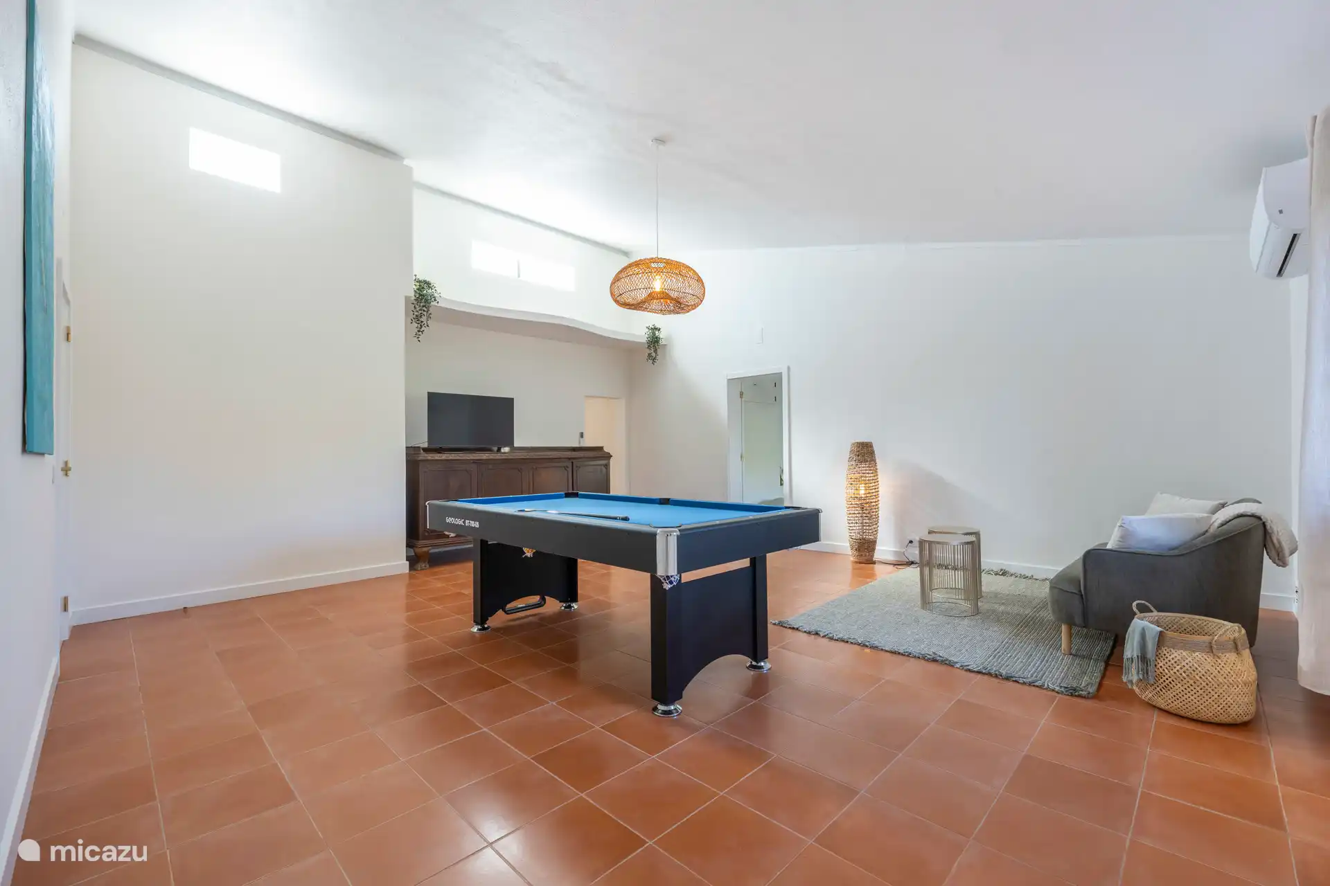 Salle de jeux avec table de billard