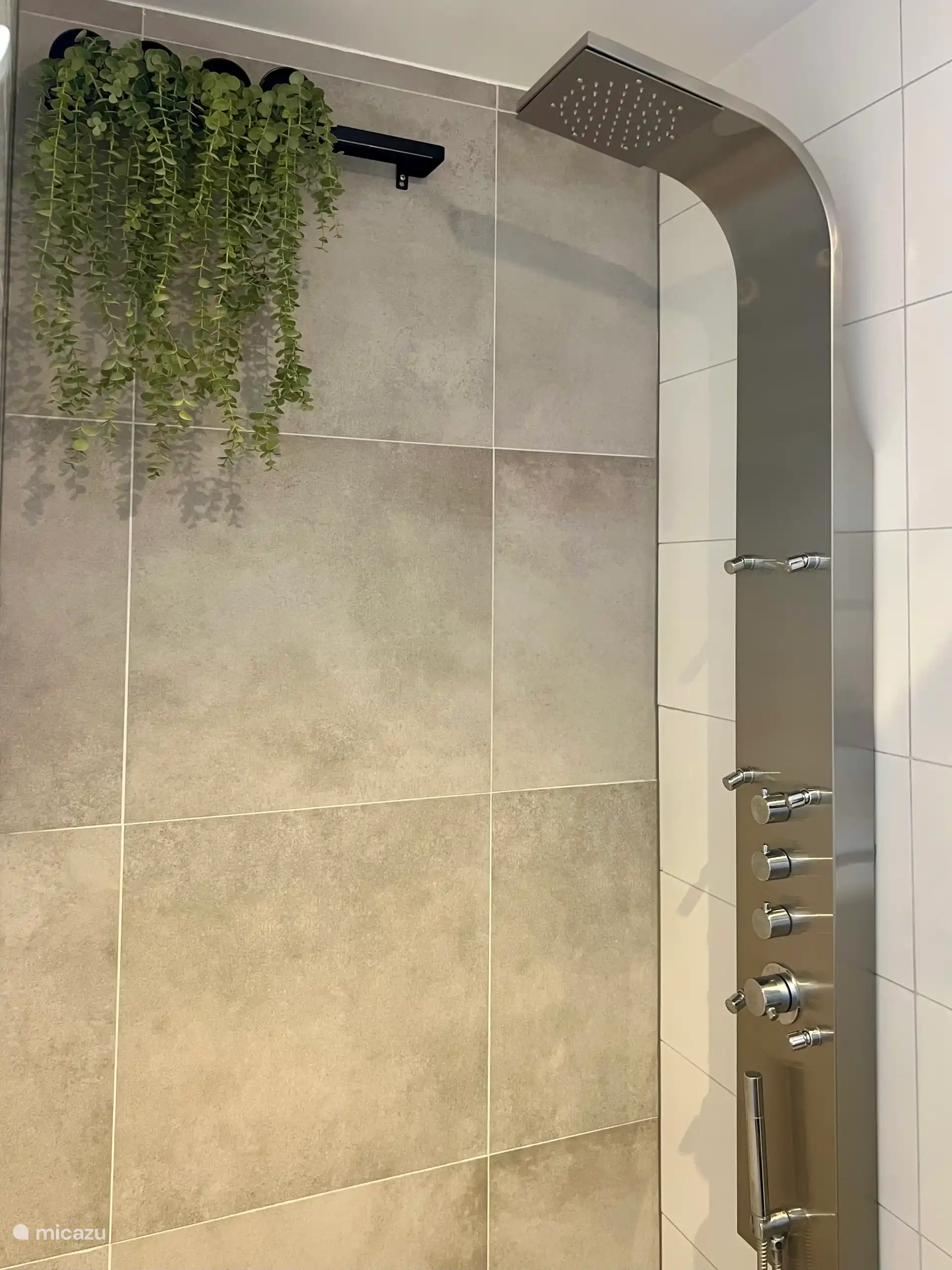 De badkamer is voorzien van een inloop douche. De douche is voorzien van thermostaatkraan met handdouche, regendouche en massagestralen.