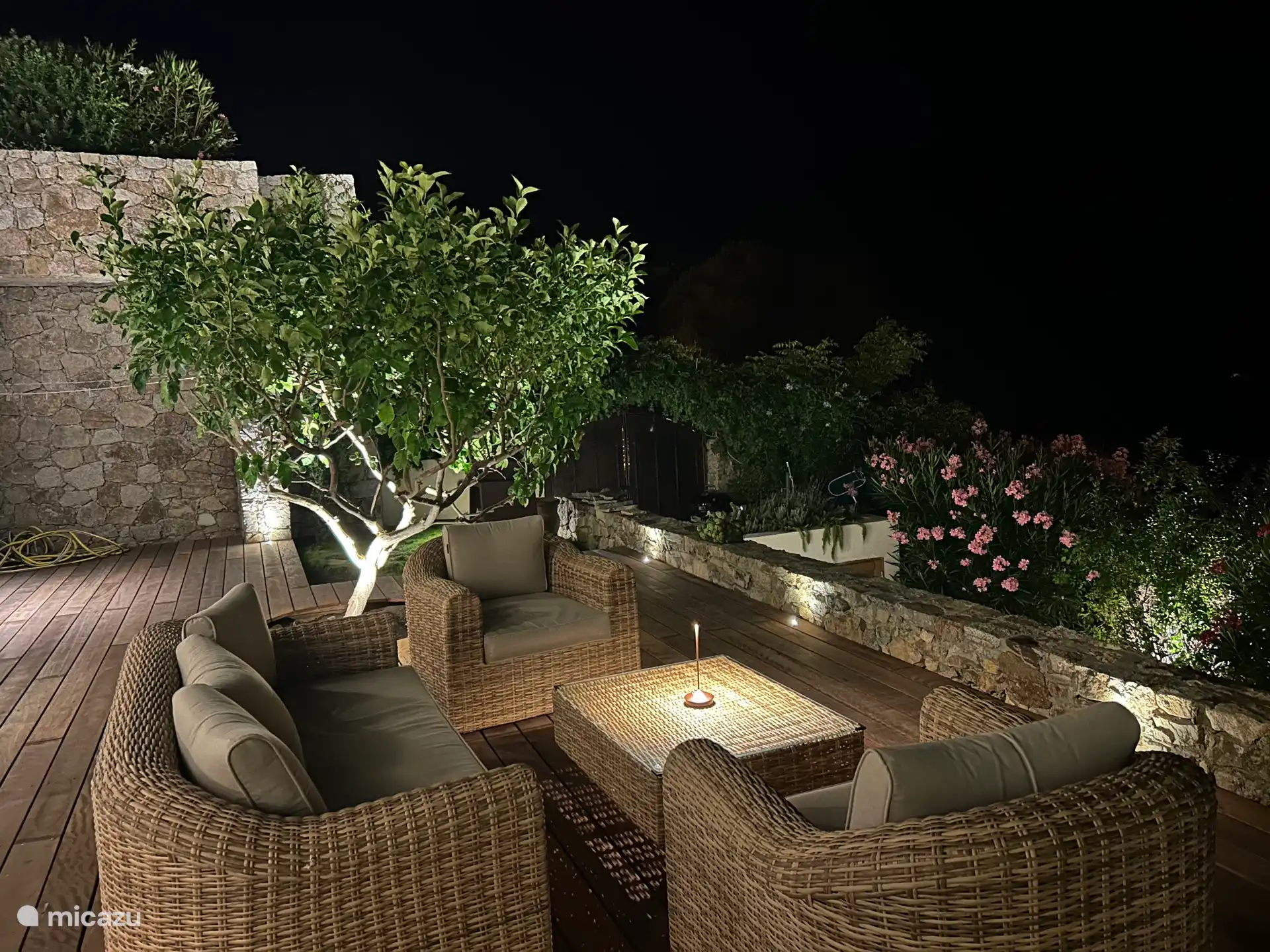 Der Garten, nachts, schön beleuchtet