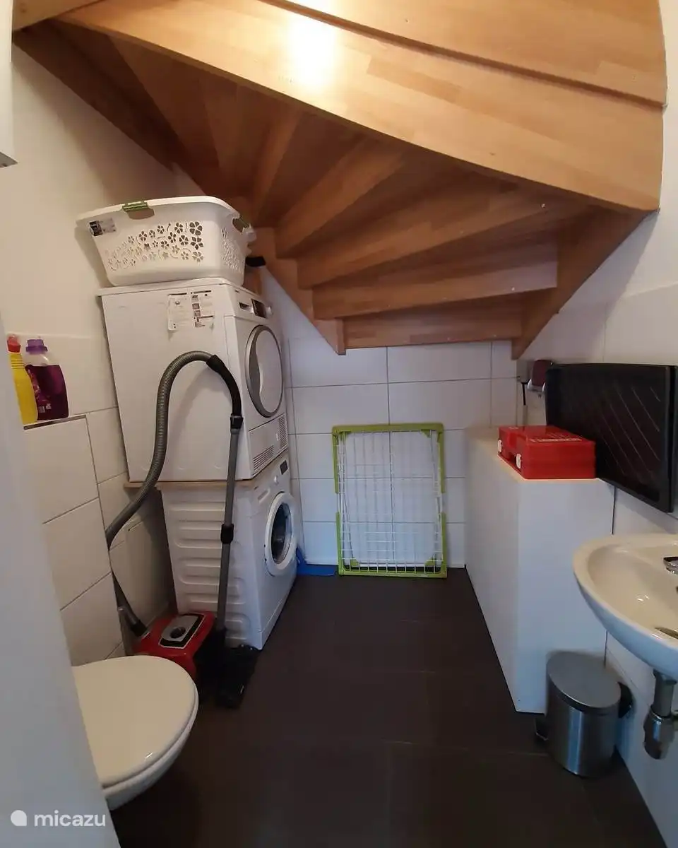 Débarras avec machine à laver, sèche-linge et toilettes