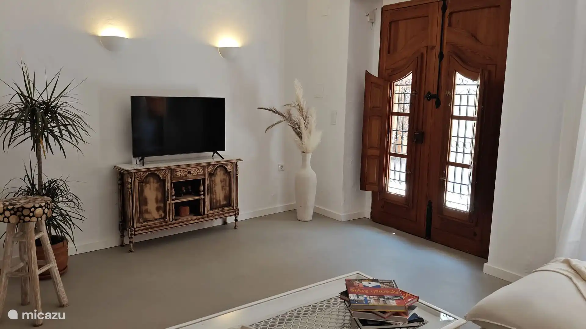 TV im Salon mit originalem Holzeingangstor/-t&#252;r 