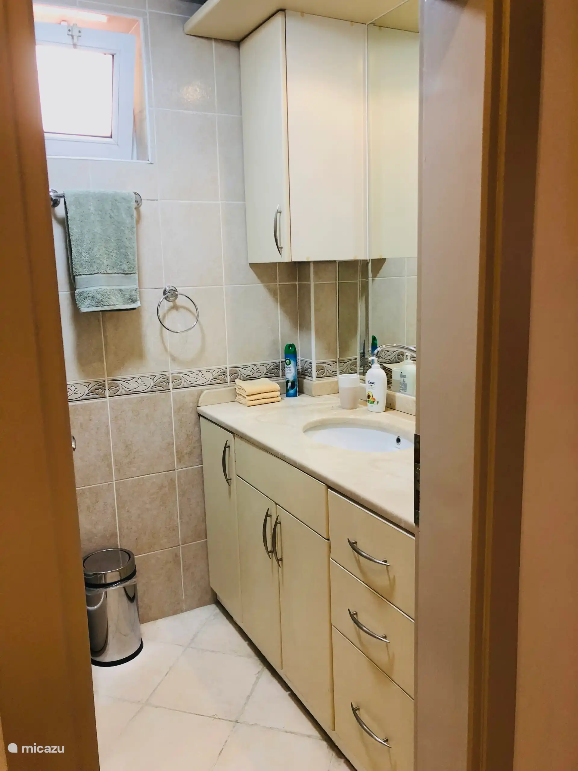 Mit den Waschtischmöbeln.