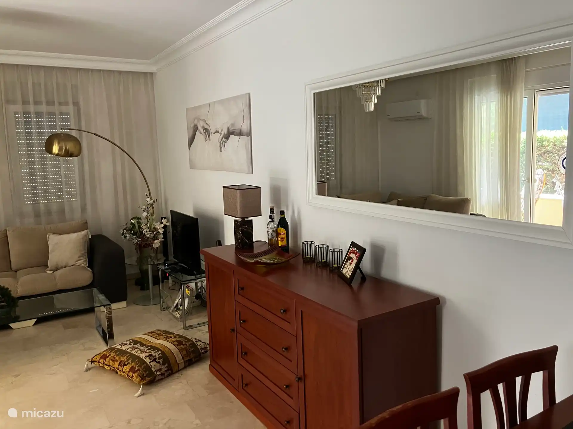 Spacious sitting room, adjacent to the large terrace on the ground floor.
But given the wonderful Turkish weather, people usually sit outside. The whole house is air-conditioned.