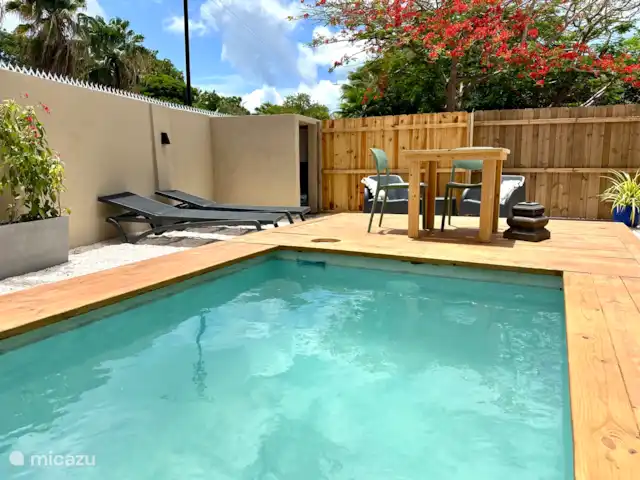 Kas Pelikan Privé  | Curaçao, Curaçao-Centre, Julianadorp - appartement Prenez votre petit-déjeuner sur la terrasse de la piscine au bord de la piscine, ou détendez-vous simplement sur les confortables transats.