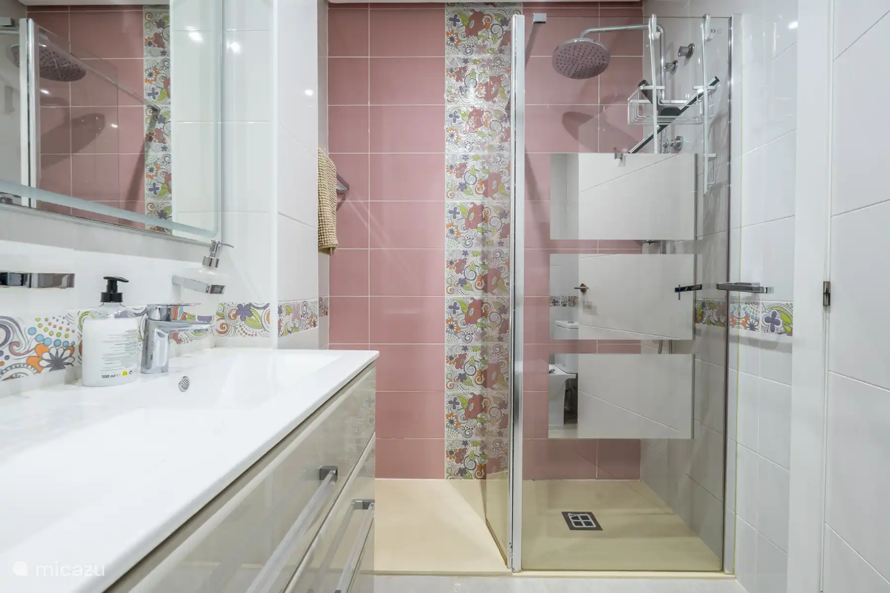 2nd bathroom part 1, walk-in shower with rain shower, hand shower.