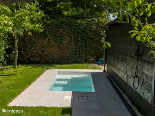 Chalet au bord de la plage avec piscine | Pays-Bas, Zélande, Baarland - bungalow La piscine ! 1,5 par 3 mètres avec une section pour s’asseoir.