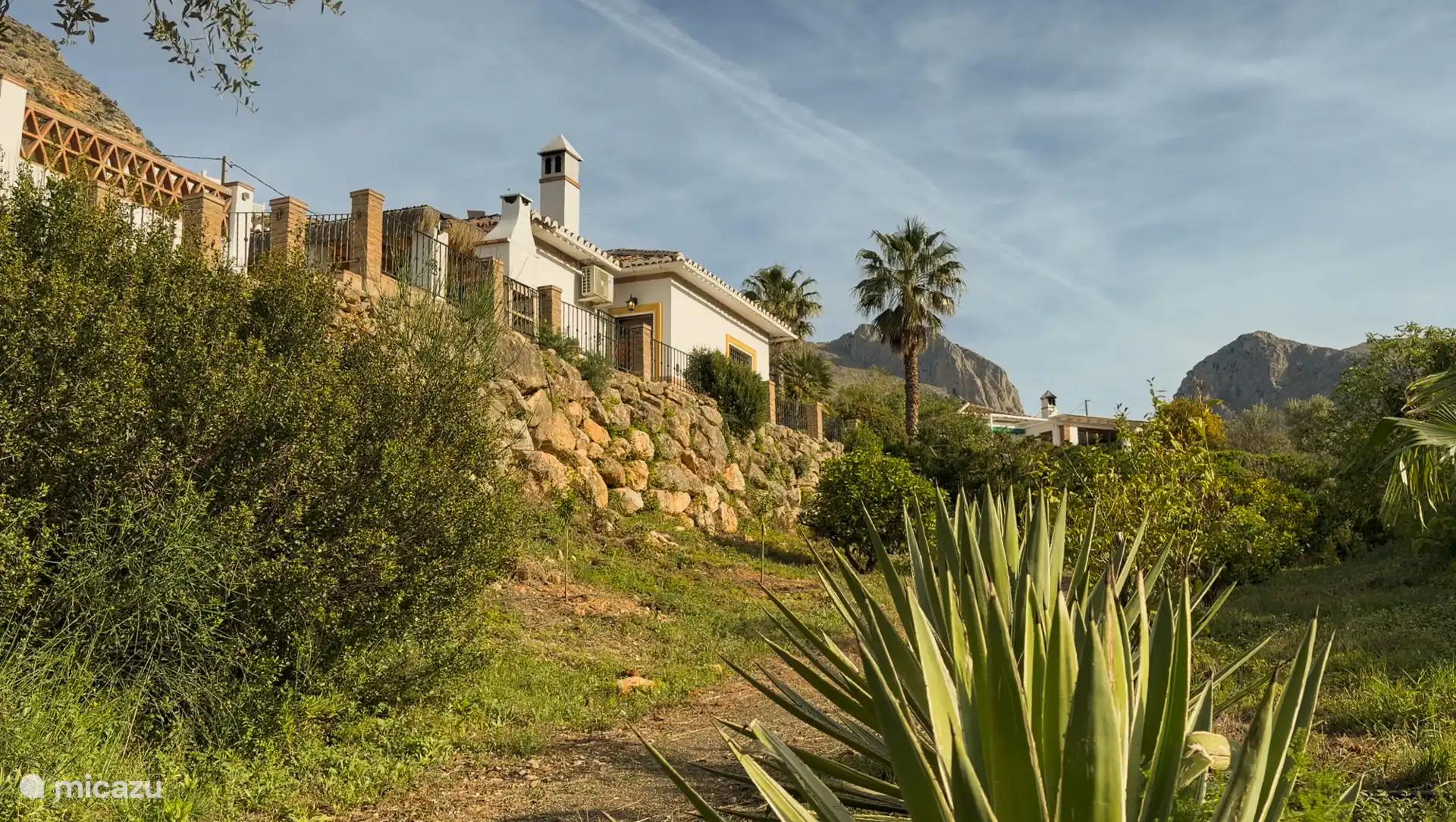 Vista desde el jardín de la casa y las montañas