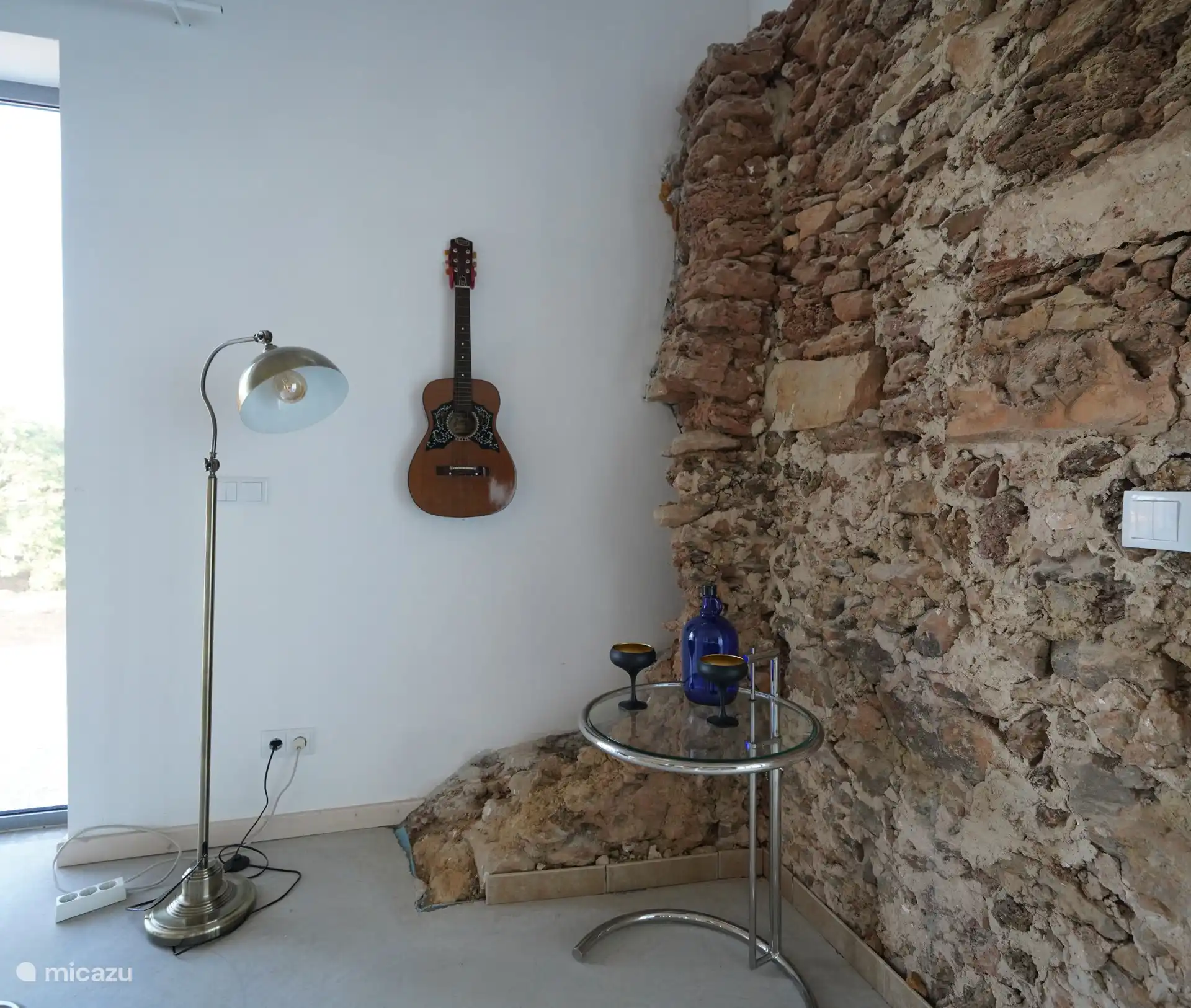 A guitar is waiting to be played