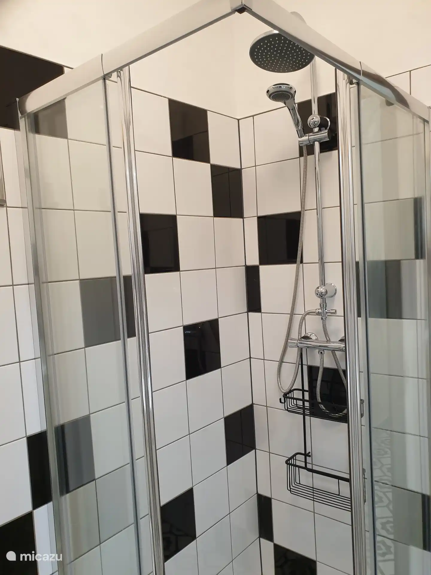 Badkamer met normale douche en regendouche.