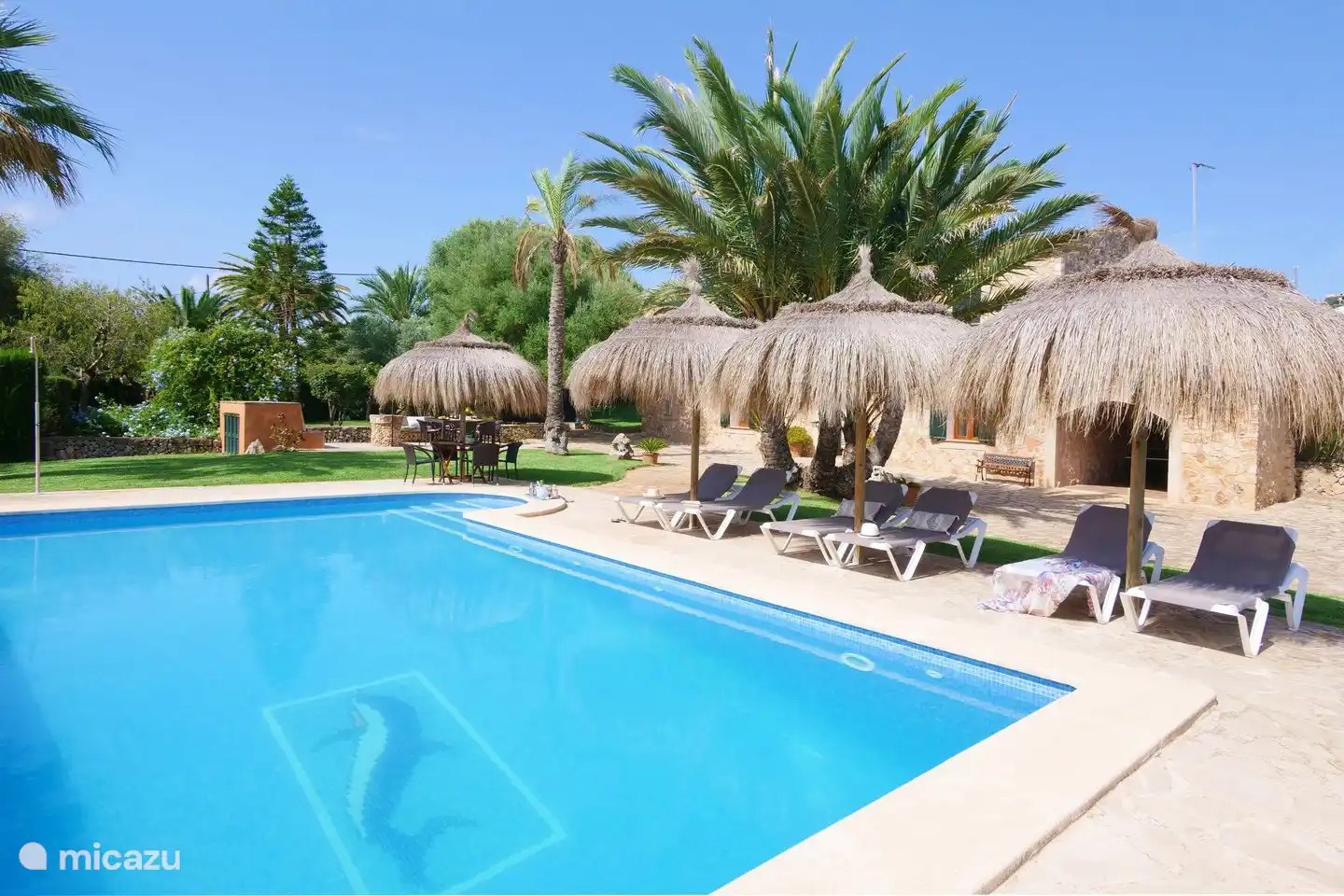 Sonnenliegen und Sonnenschirme