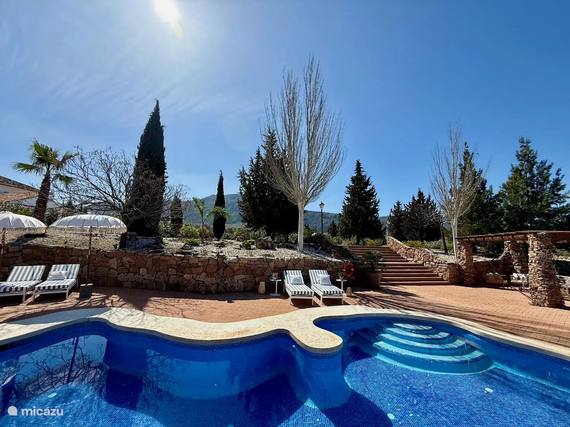 Das Schwimmbad mit Liegestühlen. Hier finden Sie auch unsere Poolbar.