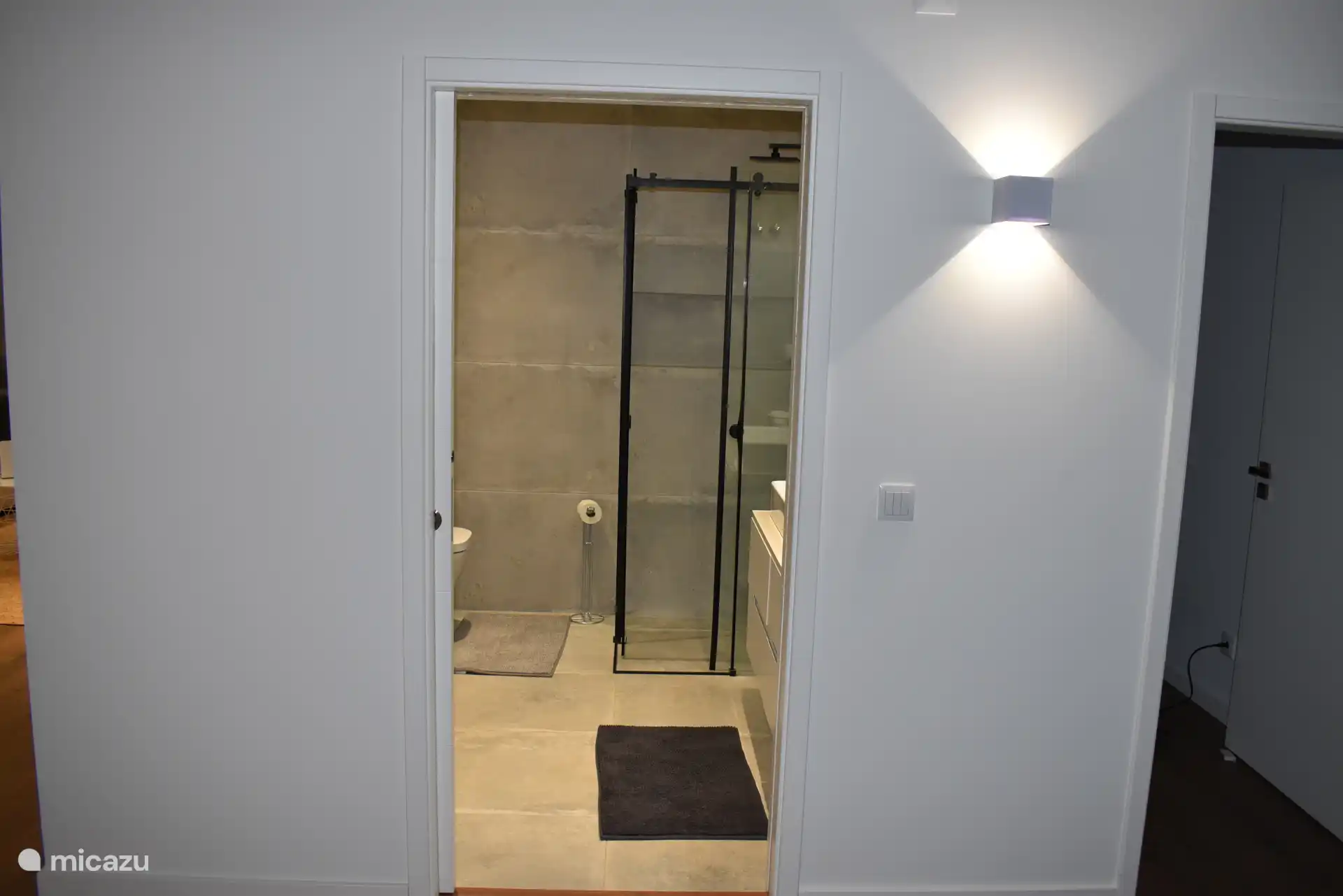 Douche, salle de bain et toilettes en bas