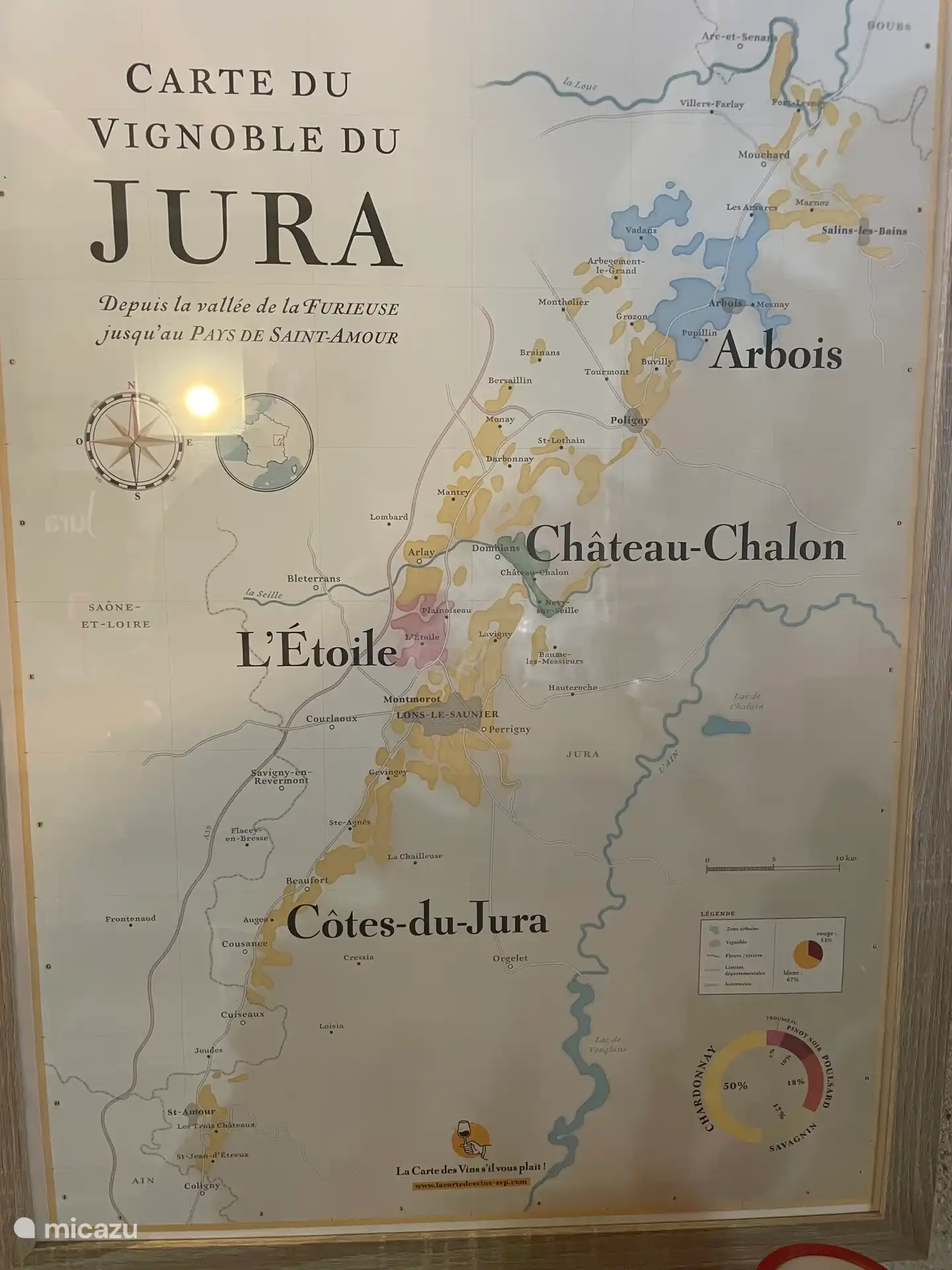 Vignoble du Jura; Arbois, Chateau-Chalon (bekend om zijn Vin-Jaune), L`Étoile en Cotes-du-Jura.