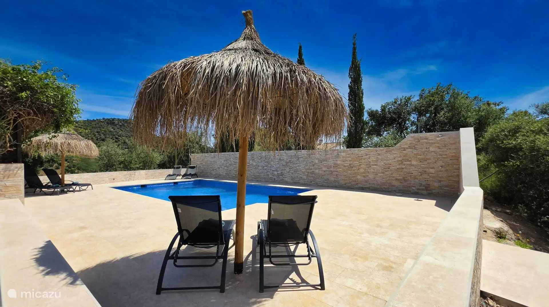 6 tumbonas junto a la piscina