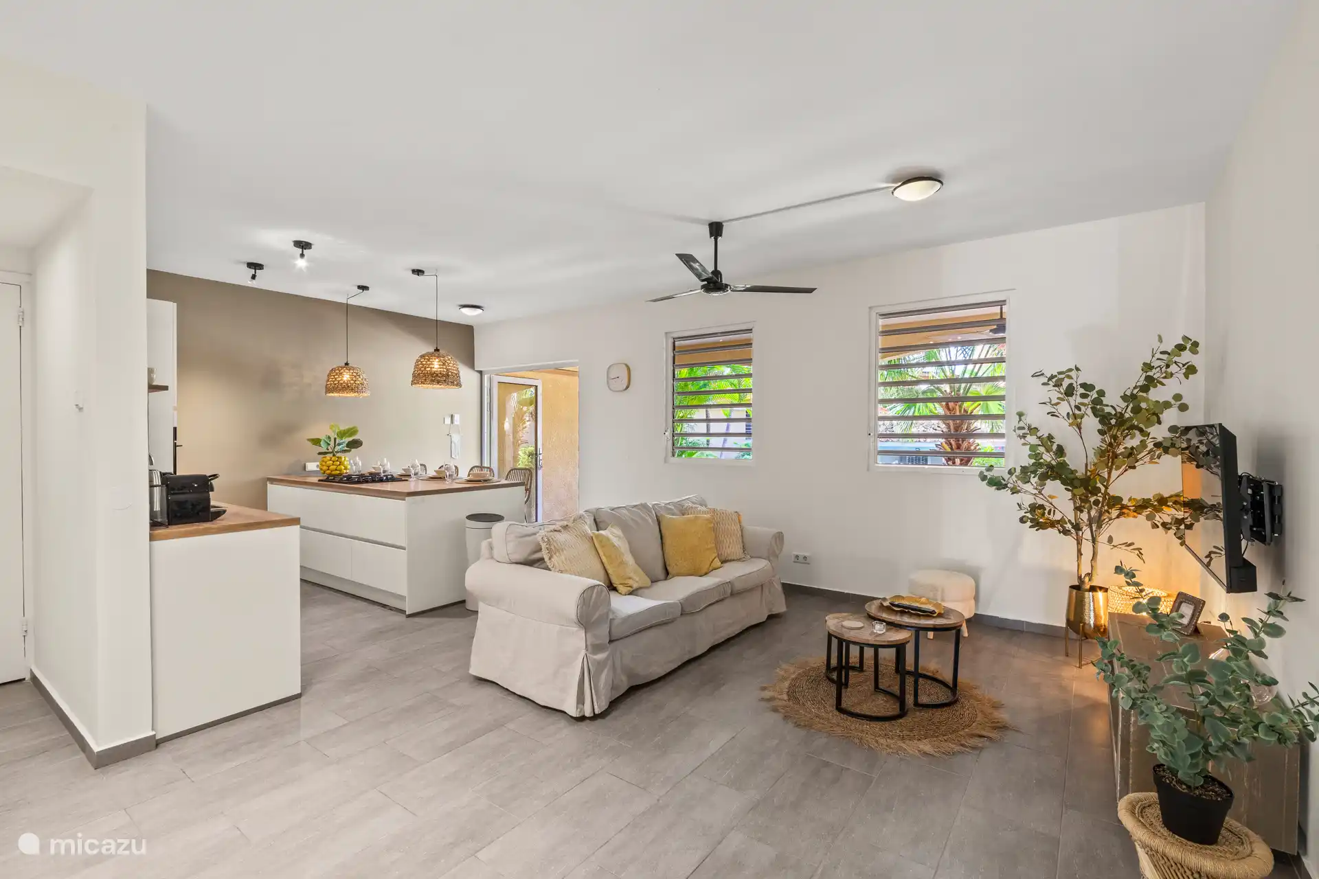 Sitting area with open kitchen