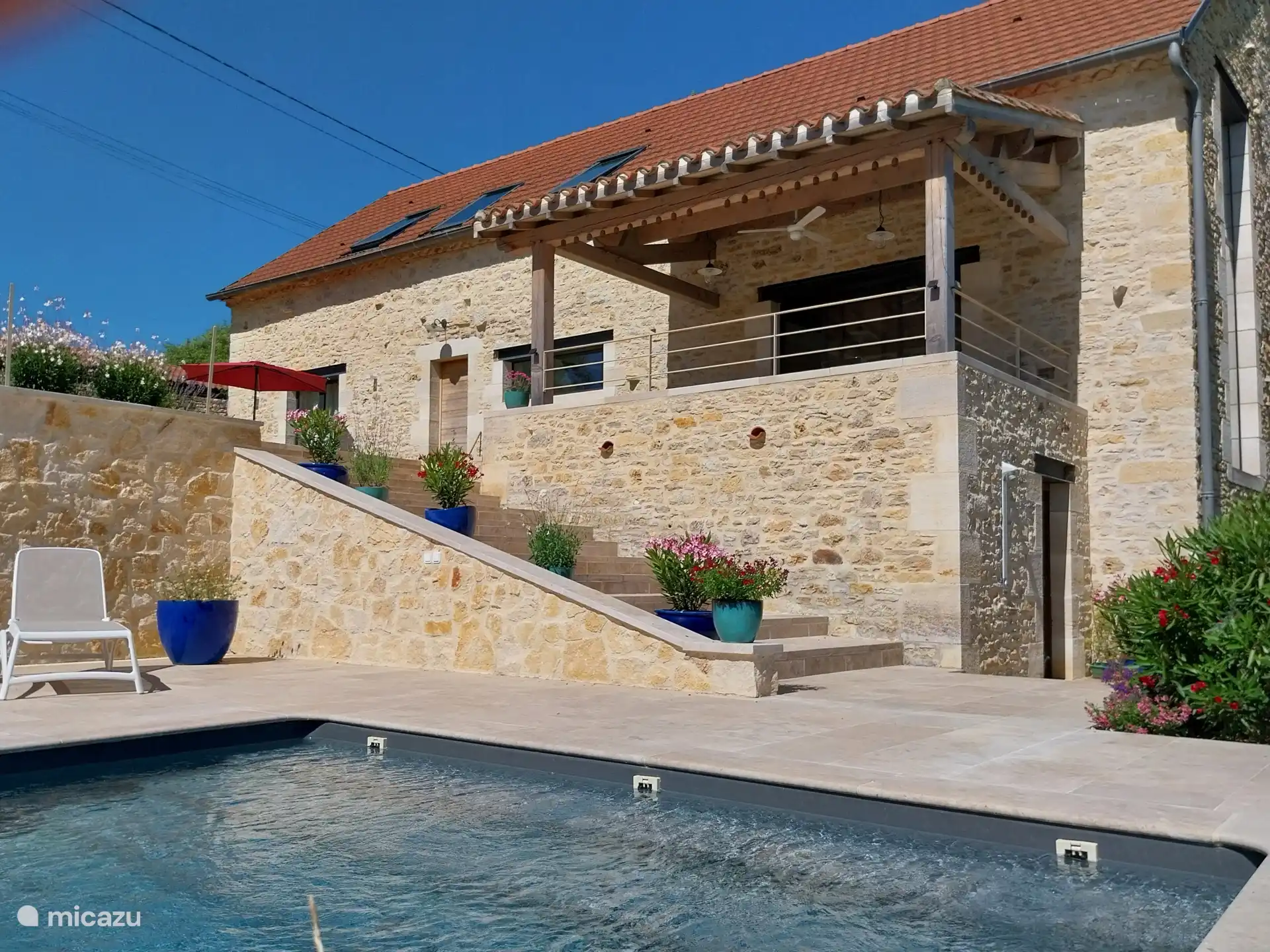 Pool terrace and upstairs dining terrace