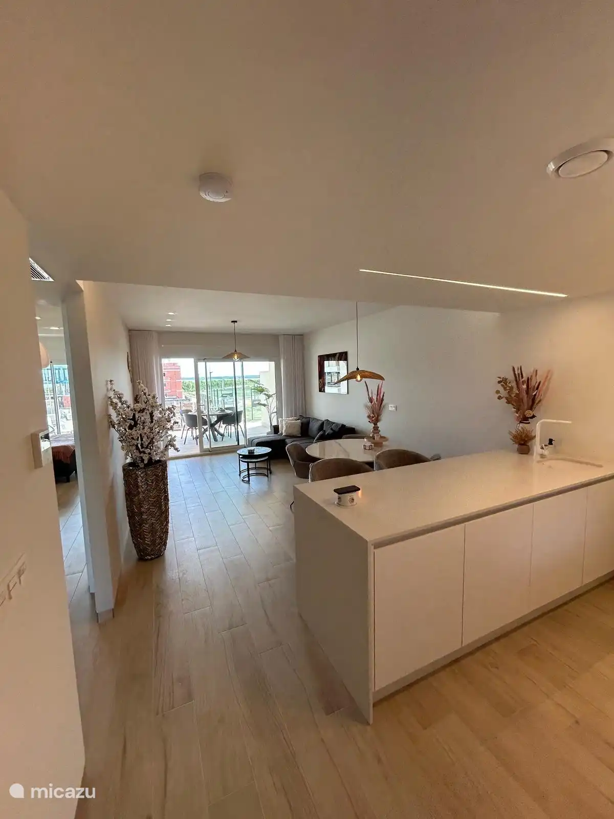 Open kitchen with dishwasher, oven, microwave and 4 zones induction hob. 
Nespresso machine, kettle and toaster also available. 