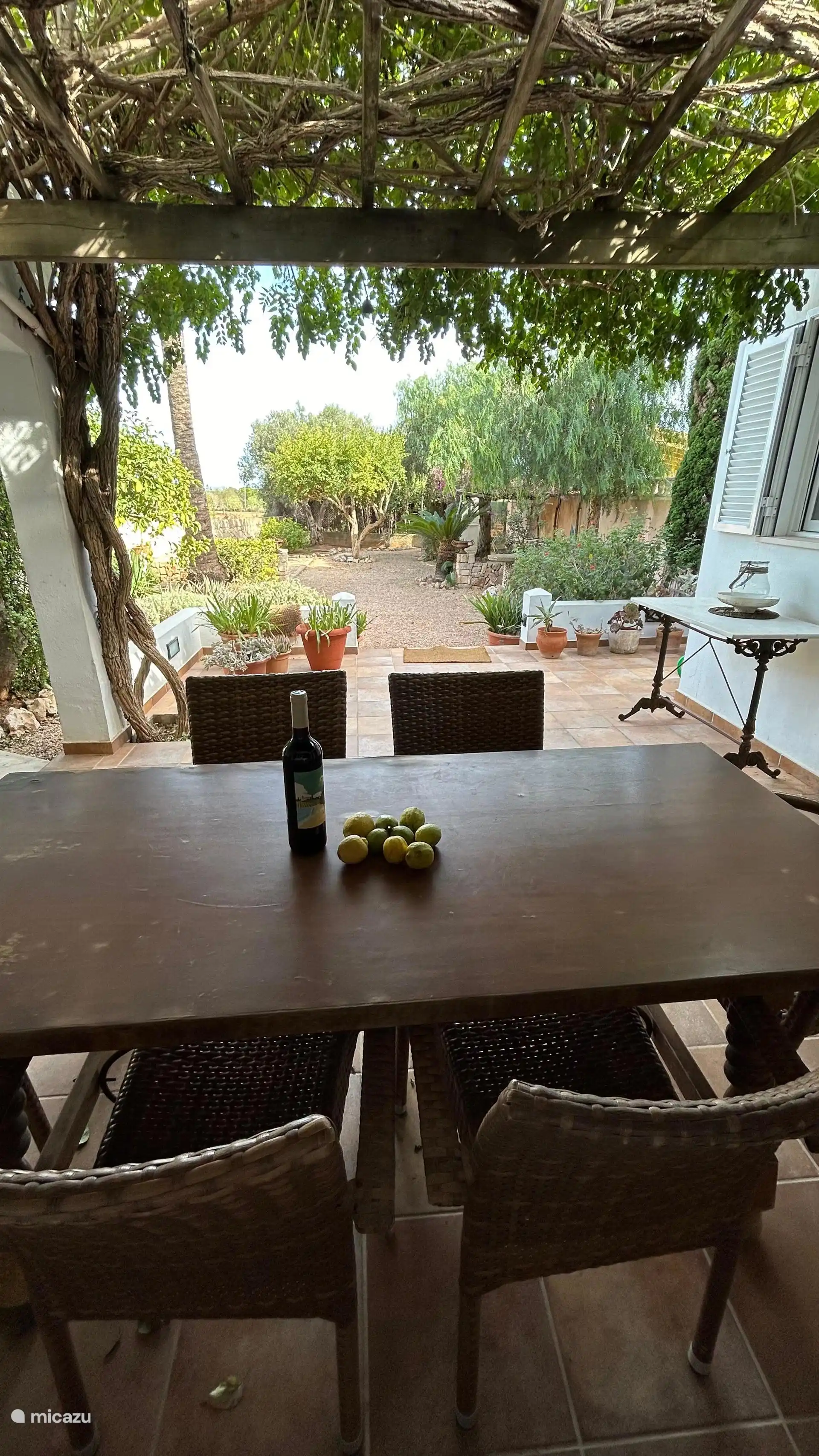 Terrasse mit Esstisch und Gartenblick