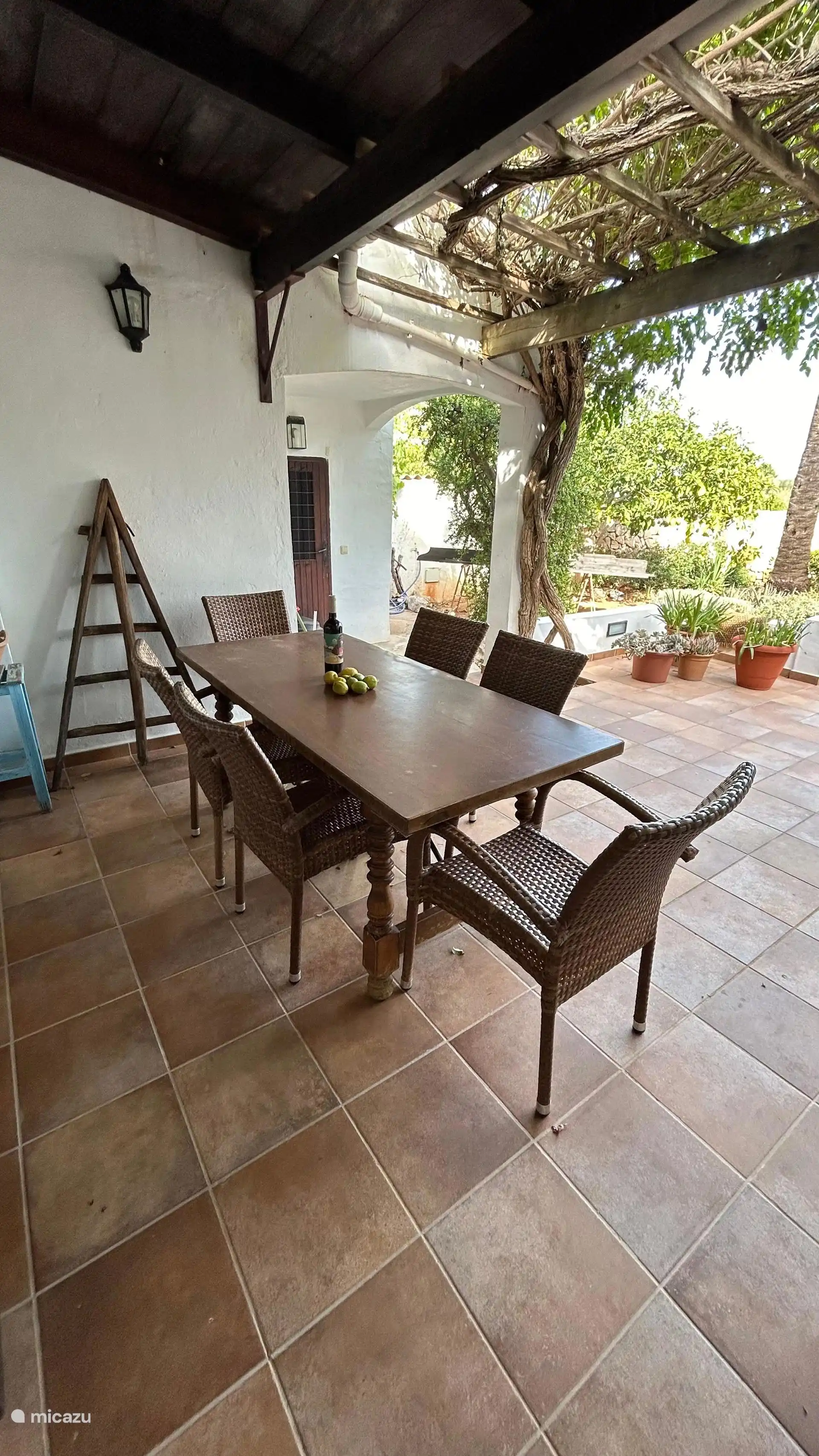 Überdachte Terrasse mit Esstisch