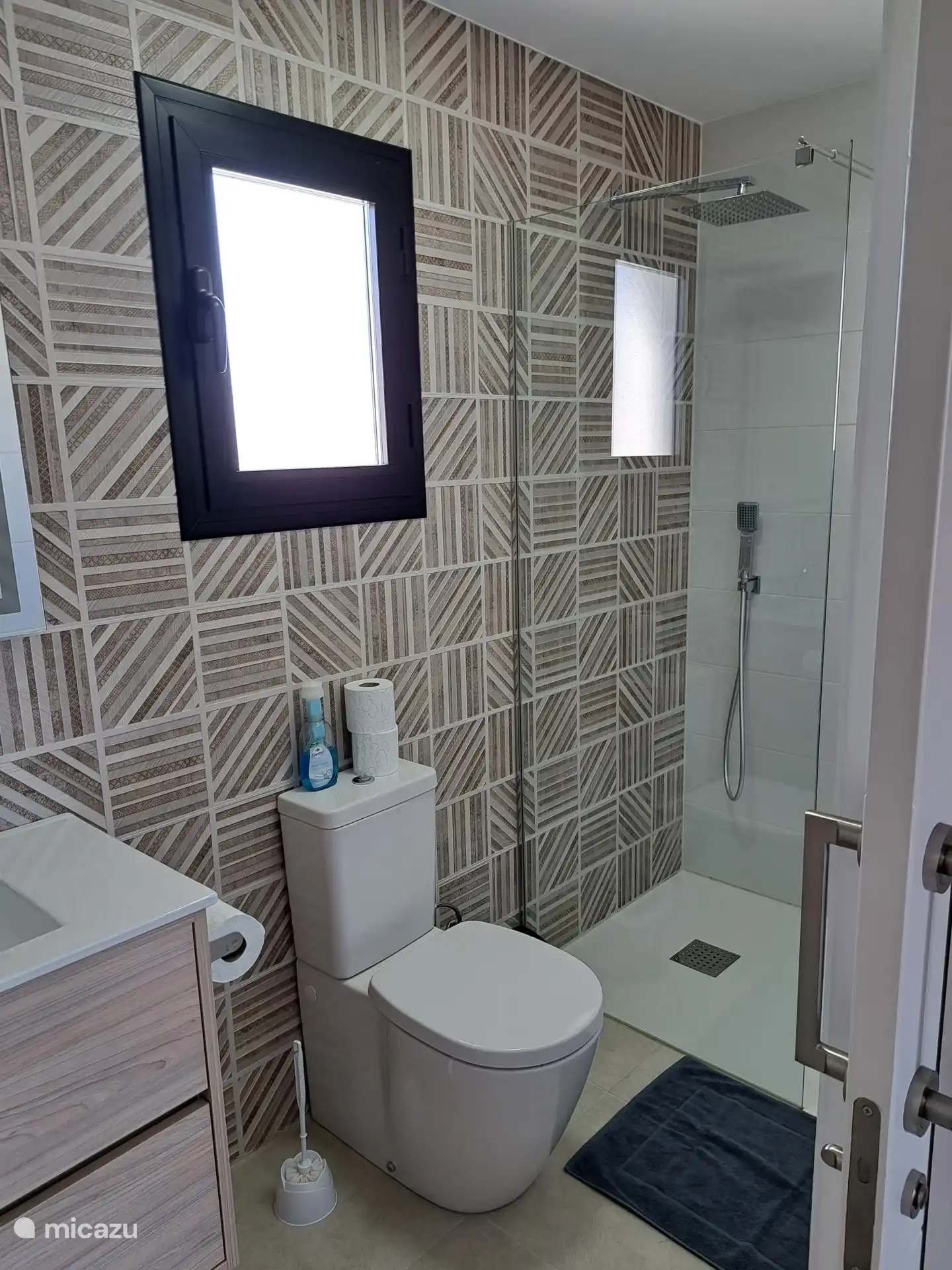 Badkamer met lavabo, toilet en inloopdouche