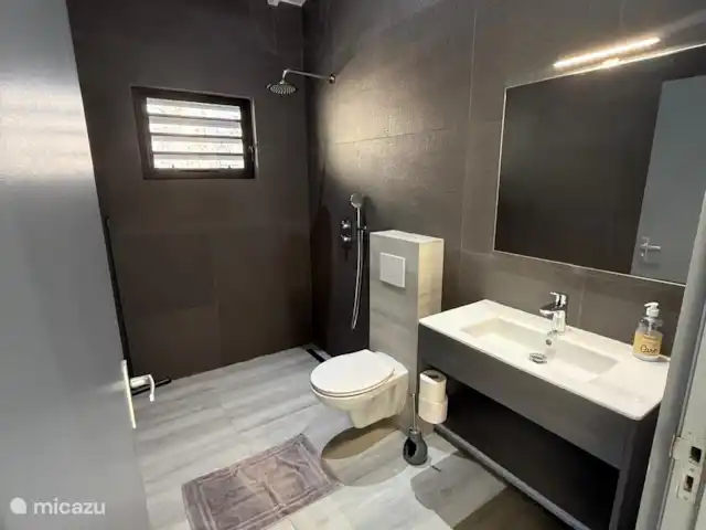Boho Garden Apt C huren in Curaçao, Banda Ariba (oost), Jan Thiel - vakantiehuis Frisse badkamer met warmwaterdouche – de perfecte plek om de dag ontspannen te beginnen of af te sluiten.